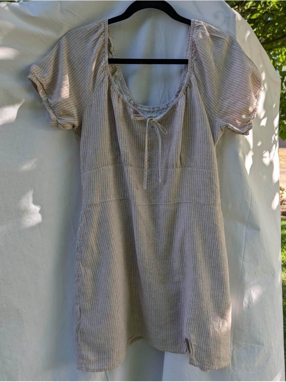 Abercrombie & Fitch Cream and White Striped Tie-Neck Blouse